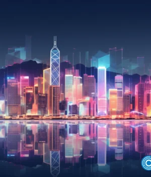 crypto-news-blockchain-Hong-Kong-top-side-view-day-light-neon-colors-hologram-low-poly-style.webp