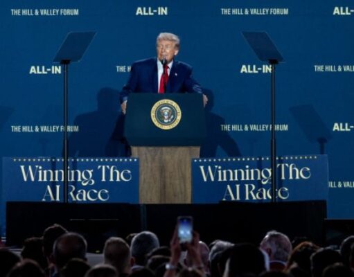 Trump Calls Nvidia CEO Mid-Speech, Dismisses AI Takeover Fears as ‘Hoax’
